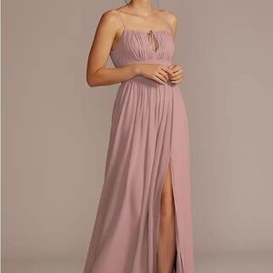 David's Bridal Pink Ruched Slit Gown
